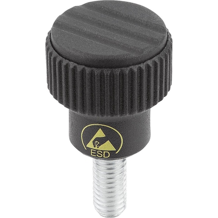 Kipp Knurled Knob Antistatic Size:1 D=M06X15 D1=21 H=22 Thermoplastic, Black Ral9011, Comp:Steel K0247.1110624X15